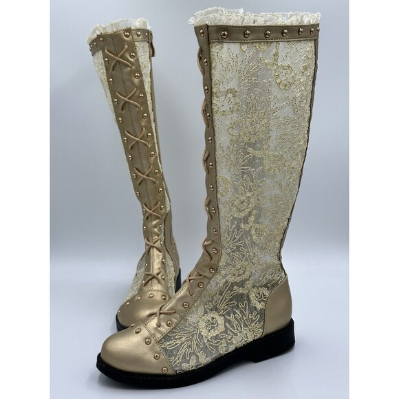 TRISH SCULLY Gramercy Boot in Gold Sz 2US/EU 33Knee High Lace Up zip boots